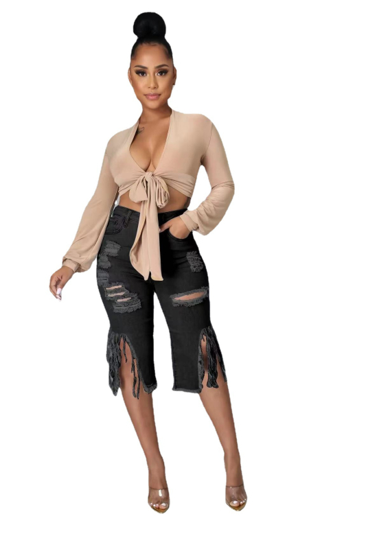 Nové dámske džínsy s nepravidelným strapcovým otvorom, európske a americké, Amazon ebay, rok výroby 2021