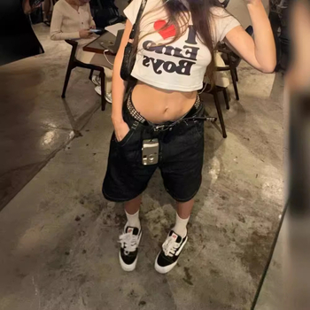 Nové americké retro džínsové šortky, pánske a dámske letné prané, opotrebované modré, módne voľné ležérne nohavice