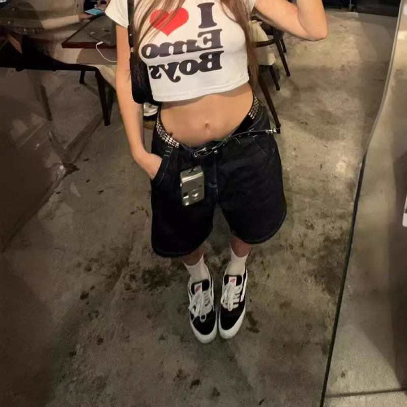 Nové americké retro džínsové šortky, pánske a dámske letné prané, opotrebované modré, módne voľné ležérne nohavice