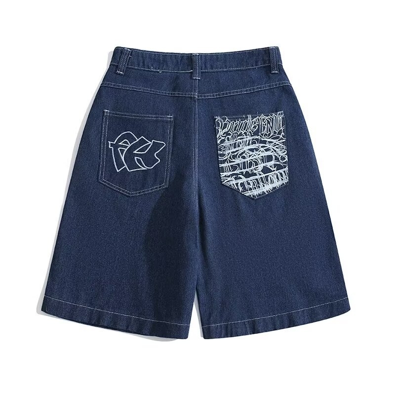 Nové americké retro džínsové šortky, pánske a dámske letné prané, opotrebované modré, módne voľné ležérne nohavice