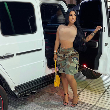 6495PL nazada Európske a americké dámske oblečenie Amazon písmenové vrecko street hipster maskáčové ležérne pracovné šortky dámske