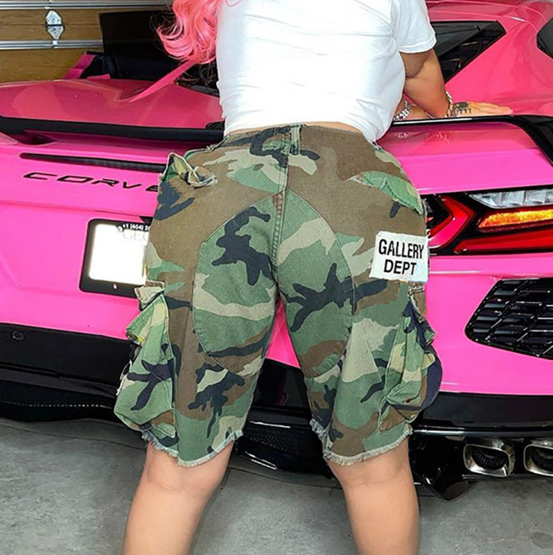 6495PL nazada Európske a americké dámske oblečenie Amazon písmenové vrecko street hipster maskáčové ležérne pracovné šortky dámske