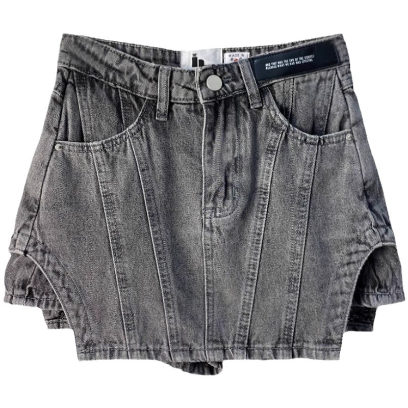 Dámska letná džínsová sukňa s vysokým pásom, nová kórejská módna sukňa s krátkymi nohavicami a úzkym strihom, s vysokým pásom, 2024