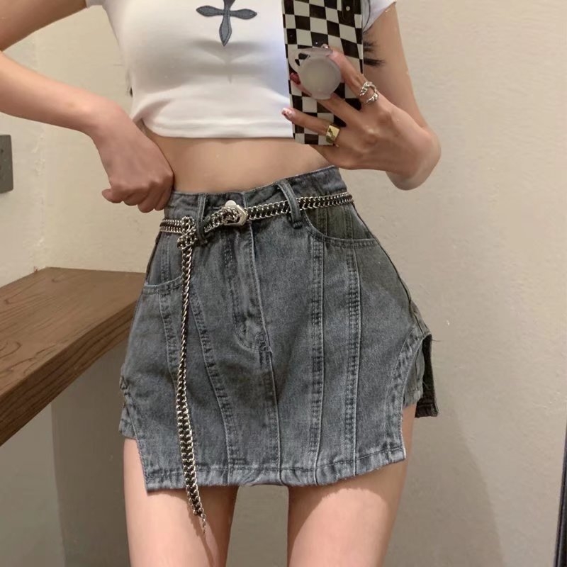 Dámska letná džínsová sukňa s vysokým pásom, nová kórejská módna sukňa s krátkymi nohavicami a úzkym strihom, s vysokým pásom, 2024