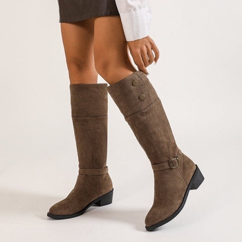 Dámske dlhé čižmy, európske a americké zahraničné obchodné nitované pracky so skladaným dizajnom, nositeľné západné čižmy v štýle Four Seasons