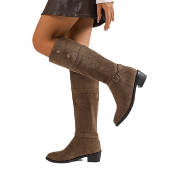 Dámske dlhé čižmy, európske a americké zahraničné obchodné nitované pracky so skladaným dizajnom, nositeľné západné čižmy v štýle Four Seasons