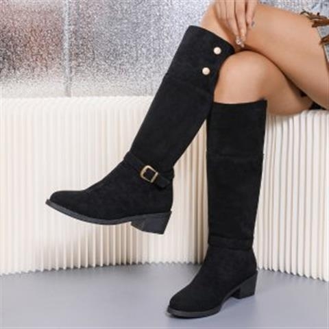 Dámske dlhé čižmy, európske a americké zahraničné obchodné nitované pracky so skladaným dizajnom, nositeľné západné čižmy v štýle Four Seasons