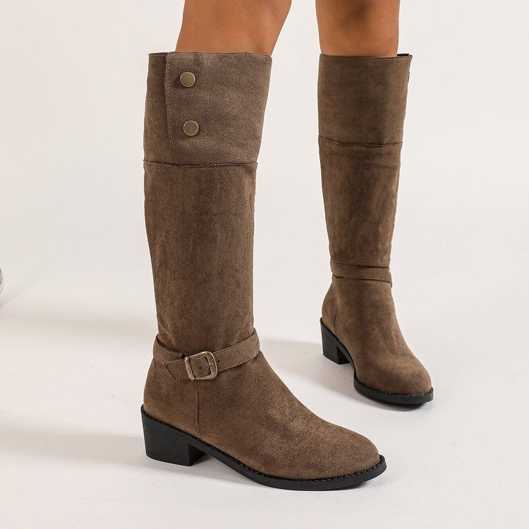 Dámske dlhé čižmy, európske a americké zahraničné obchodné nitované pracky so skladaným dizajnom, nositeľné západné čižmy v štýle Four Seasons