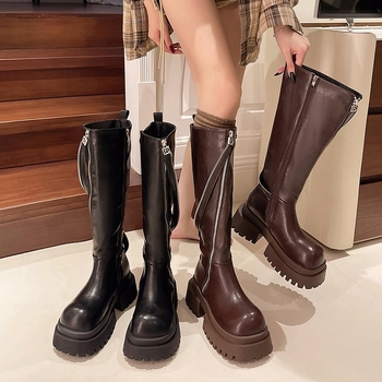 Debele čizme do koljena, ženske jesensko-zimske čizme u britanskom stilu za 2024. godinu, tanke viteške čizme, male visoke martin čizme.
