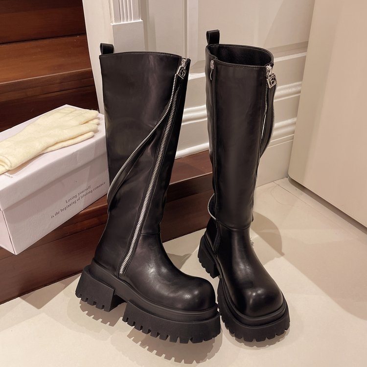 Debele čizme do koljena, ženske jesensko-zimske čizme u britanskom stilu za 2024. godinu, tanke viteške čizme, male visoke martin čizme.