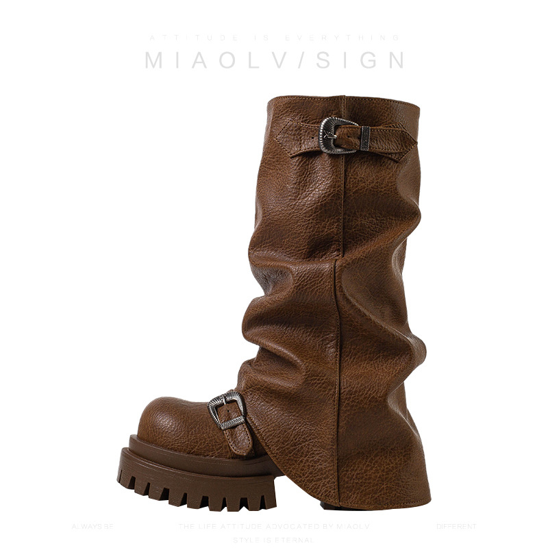 Nove izvrsne čizme za stoku i konje s debelim podom, ženske jesenske čizme u retro stilu iz 2024., duge bačve, viteške čizme