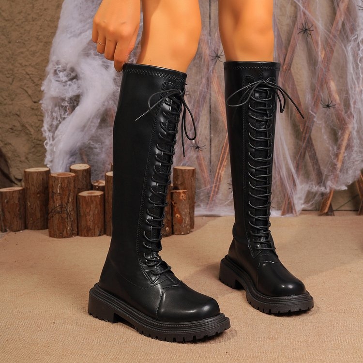 Zimné nové dámske martinské čižmy s hrubou podrážkou, elegantné biele vysoké čižmy s hrubou podrážkou a šnurovaním