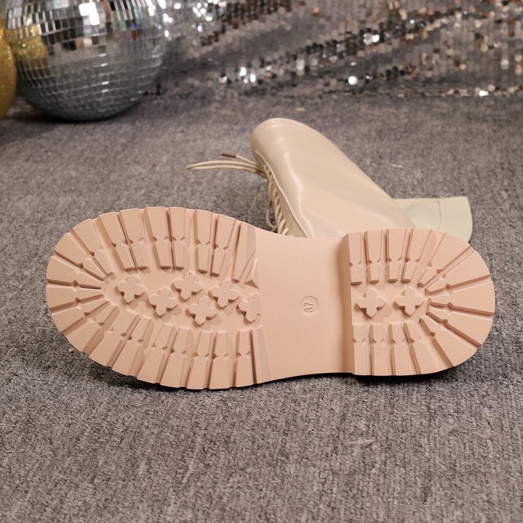 Zimné nové dámske martinské čižmy s hrubou podrážkou, elegantné biele vysoké čižmy s hrubou podrážkou a šnurovaním