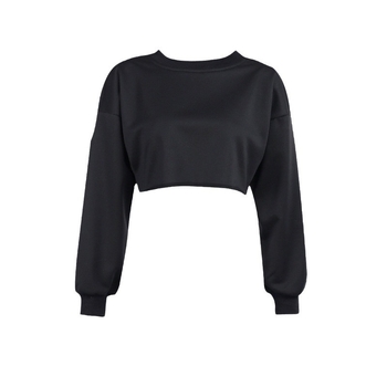 Ženski novi jesenski stil 2023., europski i američki, široki kratki pulover s otvorenim ramenima i otkrivanjem pupka