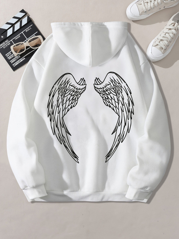 Hoodie s grafičkim printom, ležerna majica s kapuljačom i vezicom