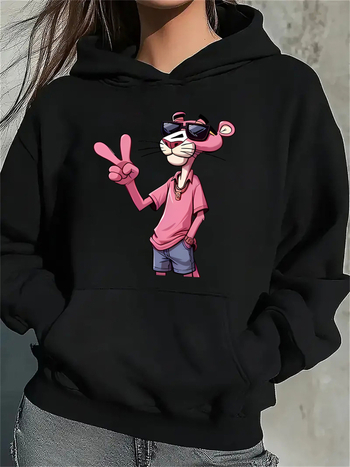 Europska majica s kapuljačom, kreativna, ležerna majica s kapuljačom za žene s printom Pink Panthera