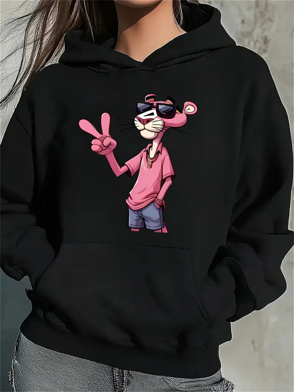 Europska majica s kapuljačom, kreativna, ležerna majica s kapuljačom za žene s printom Pink Panthera