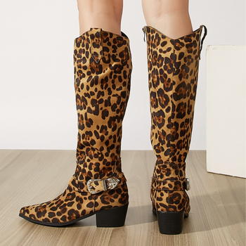 Europske i američke 2023 Nove ženske duge čizme s visokom petom, špicastim, univerzalnim vezenim zapadnjačkim traper viteškim čizmama