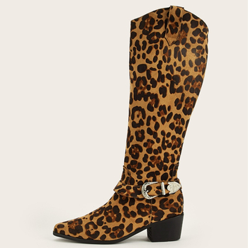 Europske i američke 2023 Nove ženske duge čizme s visokom petom, špicastim, univerzalnim vezenim zapadnjačkim traper viteškim čizmama