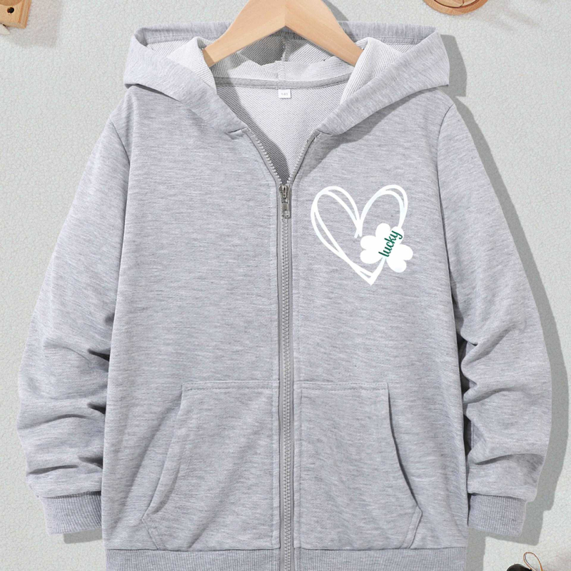 Djevojačka jakna s kapuljačom i printom srca za Valentinovo, džep