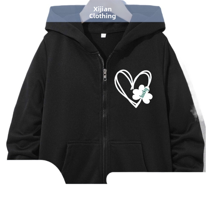 Dievčenská mikina s kapucňou a potlačou srdca na Valentína s vreckom