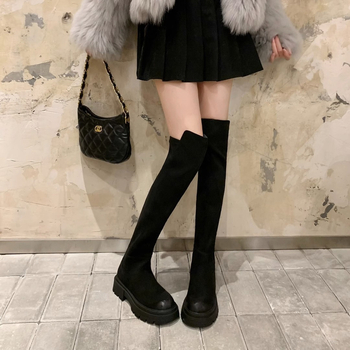 [sheli Su Yinyin] Visoke čizme za žene ~ čizme do koljena s debelim podstavom od flis tkanine, elastične tanke, za žene, duge čizme za jesen/zimu