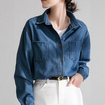 Džínsová košeľa pre ženy 2025 Jarná a jesenná džínsová bunda Niche Design Shirt Voľná džínsová bunda s dlhým rukávom