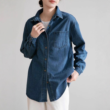 Džínsová košeľa pre ženy 2025 Jarná a jesenná džínsová bunda Niche Design Shirt Voľná džínsová bunda s dlhým rukávom