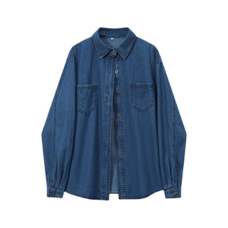 Džínsová košeľa pre ženy 2025 Jarná a jesenná džínsová bunda Niche Design Shirt Voľná džínsová bunda s dlhým rukávom