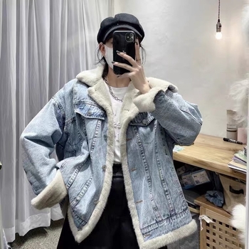 Jesenska i zimska nova široka svestrana krznena jakna za žene, ležerna jednostruka traper jakna u Bf stilu s dvostrukim kopčanjem