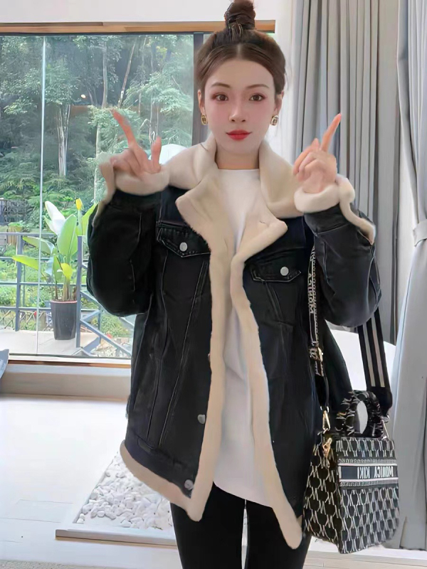 Jesenska i zimska nova široka svestrana krznena jakna za žene, ležerna jednostruka traper jakna u Bf stilu s dvostrukim kopčanjem