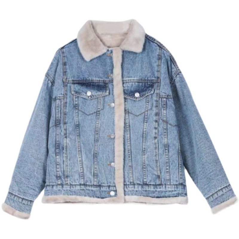 Jesenska i zimska nova široka svestrana krznena jakna za žene, ležerna jednostruka traper jakna u Bf stilu s dvostrukim kopčanjem