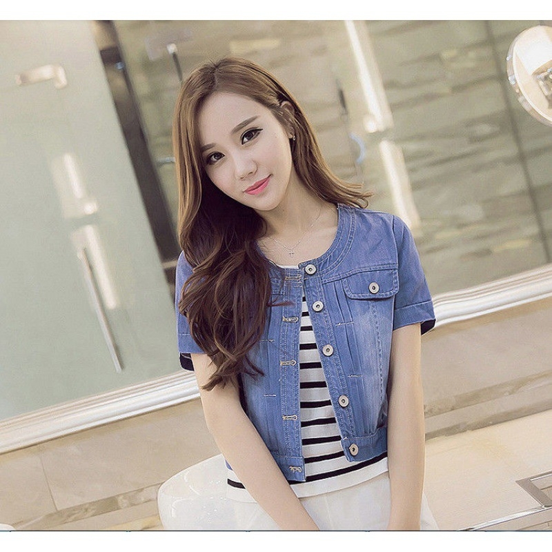 Dámsky letný džínsový šál, malý kabát, krátky rukáv, vonkajší kardigan, tenký top, všestranná malá vesta
