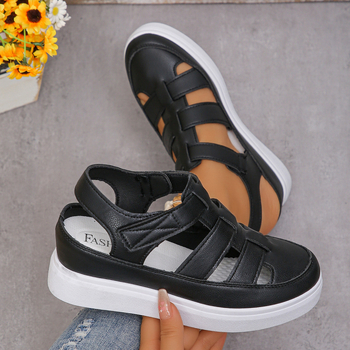 Letné nové sandále s hrubou podrážkou, zakryté špičkou, priedušné dámske sandále, zahraničný obchod, plus size, hubovité sandále s hrubou podrážkou a suchým zipsom