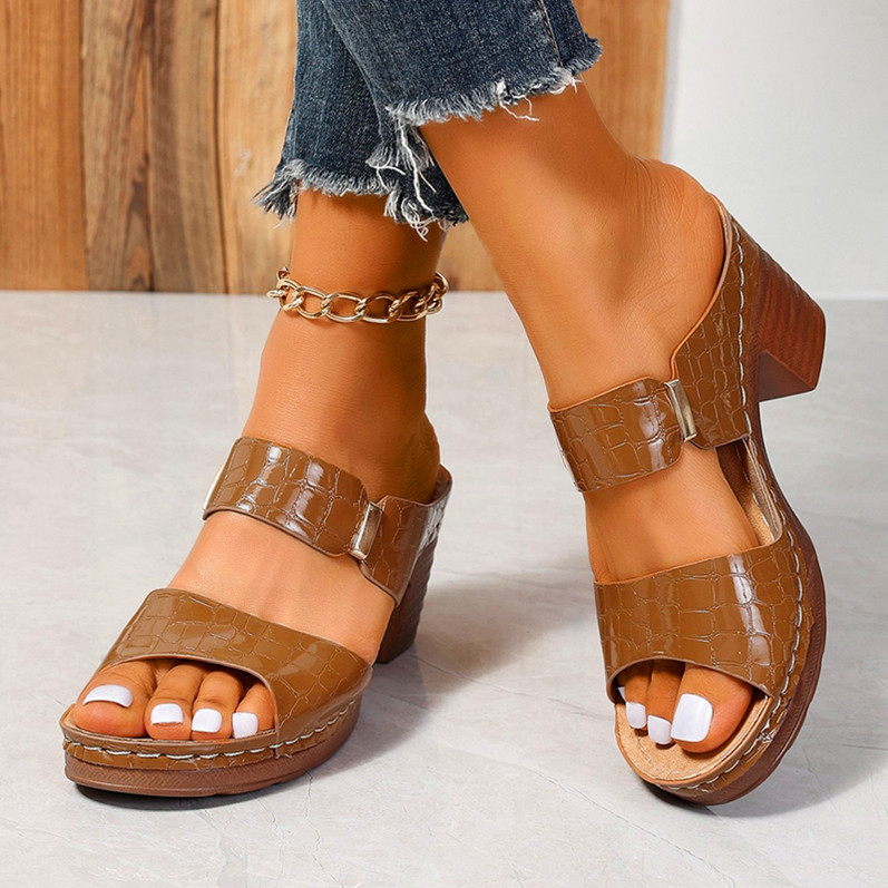 Amazon sandale s visokom petom za žene 2024. Ljeto, nove europske i američke sandale s debelom petom, s otvorenim prstima, bez rukava, papuče za žene većih veličina