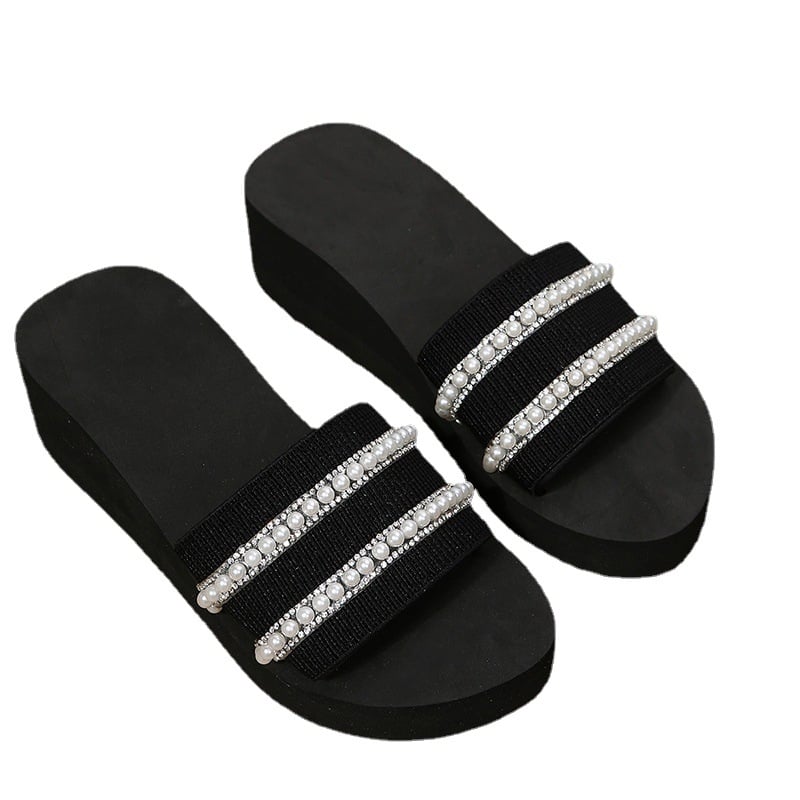 Naujos šlepetės moterims, vasariniai viršutiniai drabužiai, madingi perlų minkšto dugno, mažos raudonos knygelės formos vieno žodžio šlepetės, fėjų šlepetės, didmeninė prekyba plaukais