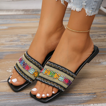 Ravne papuče Ženske boemske prugaste prozračne papuče za dom Ženske papuče