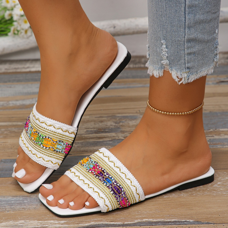 Ravne papuče Ženske boemske prugaste prozračne papuče za dom Ženske papuče