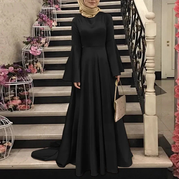 Γυναικείο Νέο Φόρεμα Μουσουλμανικής Φόρεμα στη Μέση Ανατολή για το Εξωτερικό 2024, Μεγάλο Σατέν Φόρεμα με Μανίκια και Μέση, Μόδα