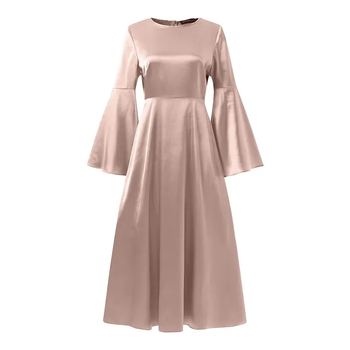 Γυναικείο Νέο Φόρεμα Μουσουλμανικής Φόρεμα στη Μέση Ανατολή για το Εξωτερικό 2024, Μεγάλο Σατέν Φόρεμα με Μανίκια και Μέση, Μόδα