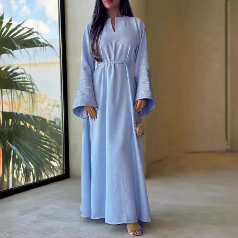 Loriya2024tiktok e-commerce móda výstrih do V výšivky Dubaj turecké elegantné šaty župan LR813