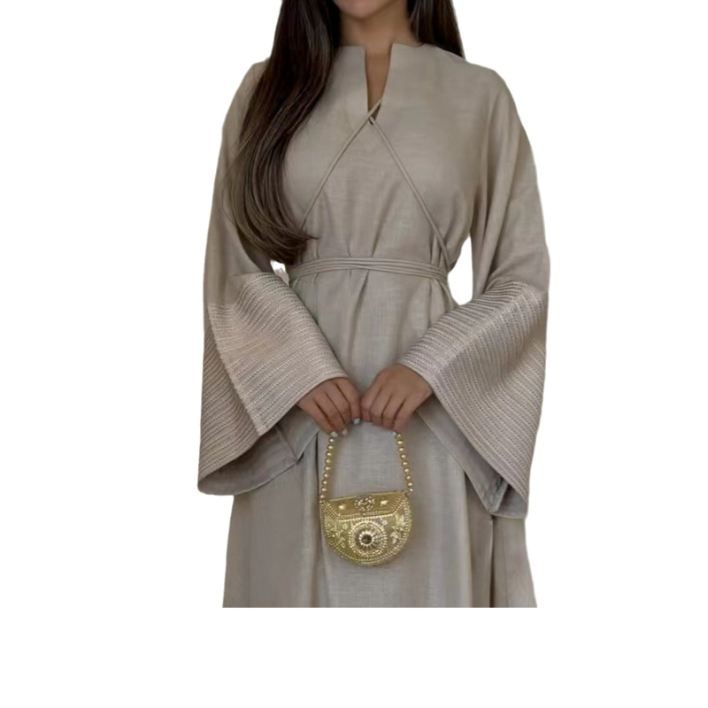 Loriya2024tiktok e-commerce móda výstrih do V výšivky Dubaj turecké elegantné šaty župan LR813