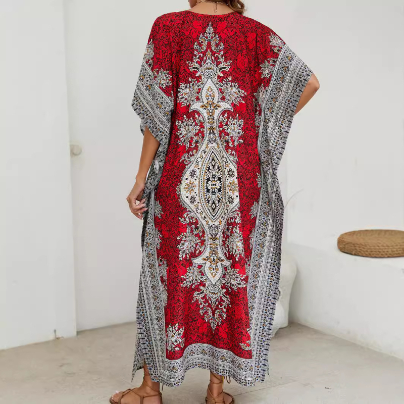 Skutočná snímka európskej a americkej nezávislej stanice ebay cezhraničná letná blúzka s netopierím rukávom v páse na plážovú dovolenku 2025