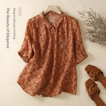 Ljeto 2025. Nova elegantna boja, jednostavna ženska košulja, široki kardigan s cvjetnim uzorkom i srednjim rukavima