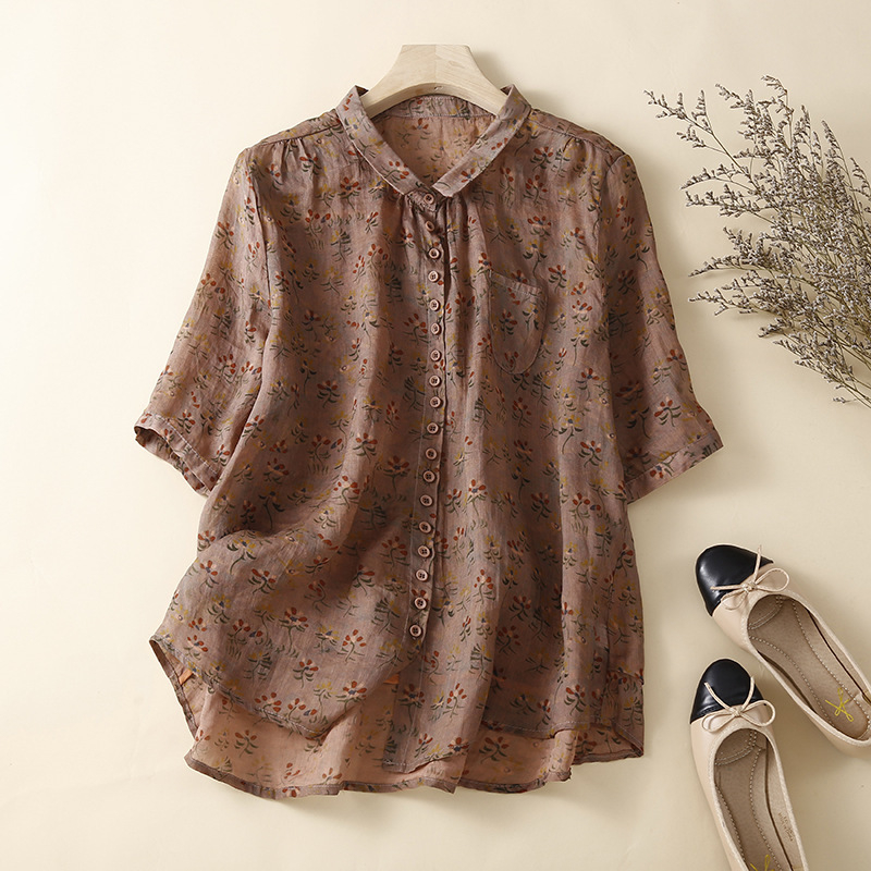 Ljeto 2025. Nova elegantna boja, jednostavna ženska košulja, široki kardigan s cvjetnim uzorkom i srednjim rukavima