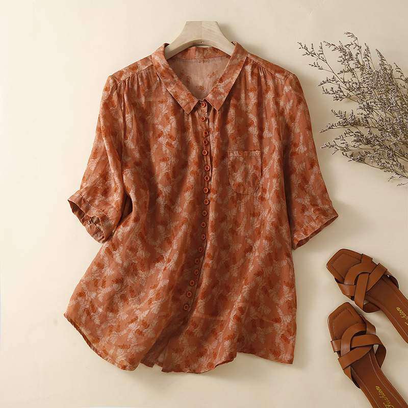 Ljeto 2025. Nova elegantna boja, jednostavna ženska košulja, široki kardigan s cvjetnim uzorkom i srednjim rukavima