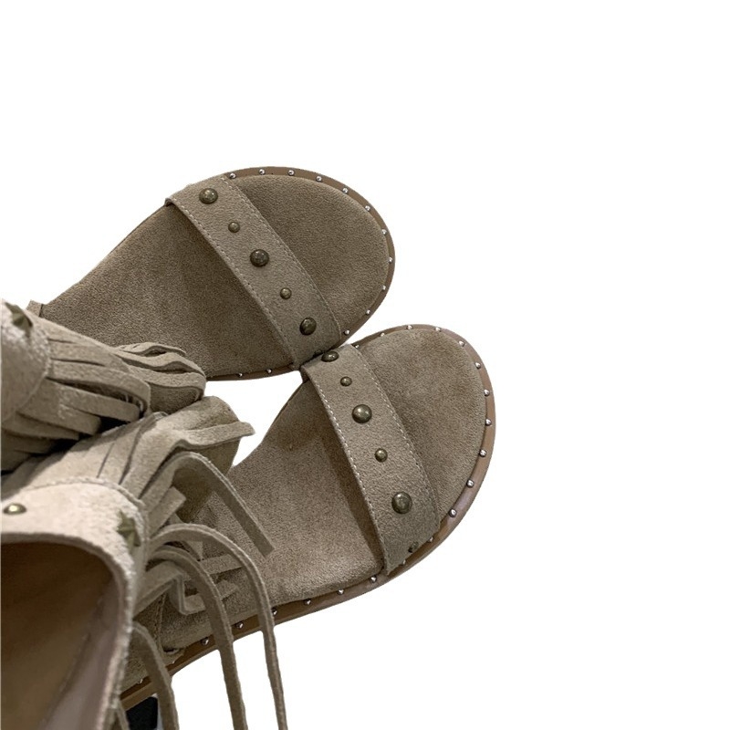 Νέα καλοκαιρινά ρωμαϊκά σανδάλια μονόγραμμης γραμμής για γυναίκες του 2025, μποέμ σανδάλια με φούντες, εσωτερικές μπότες για μικρόσωμα άτομα