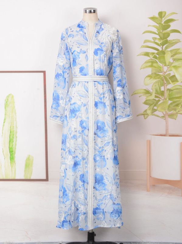 MT146 Blízkeho východu Arabské oblečenie Abaya Dámske nové potlačené vyšívané európske a americké šaty pre zahraničný obchod