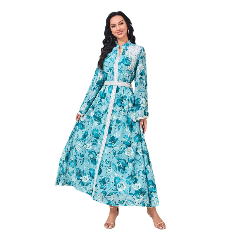 MT146 Blízkeho východu Arabské oblečenie Abaya Dámske nové potlačené vyšívané európske a americké šaty pre zahraničný obchod