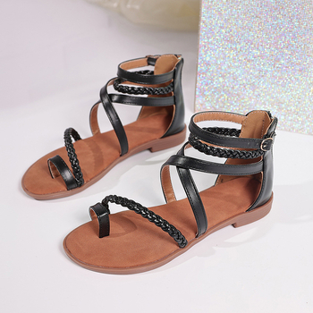 Rimske sandale za žene, proljeće 2025., nove, ravne, s križnim remenom, etnički stil, pletene, ženske cipele većih veličina